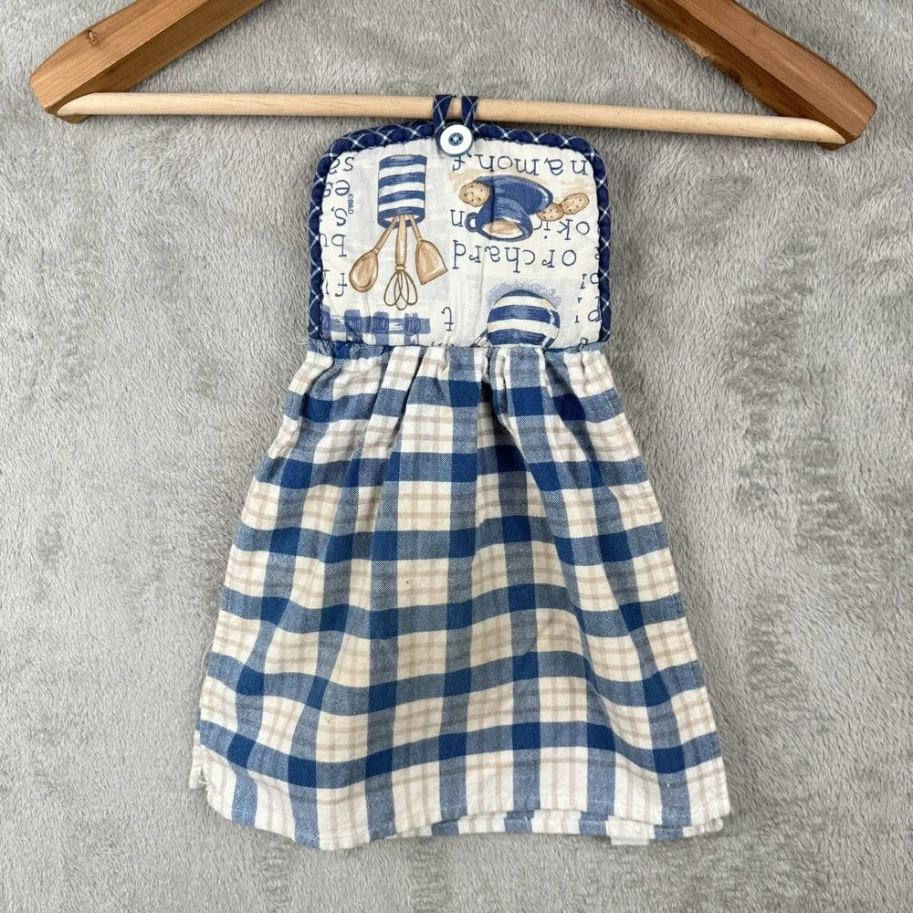 Hanging Decorative Towel Hot Pad Cookies Baking Plaid Button Vintage Cottagecore
